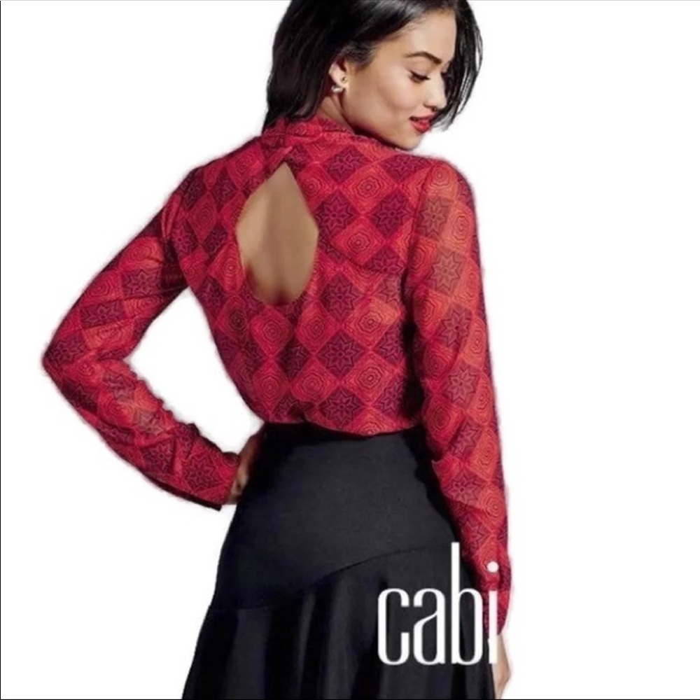 CAbi Sheer Red & Black Top NWOT